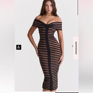 House of CB Black and Tan Striped Midi Dress